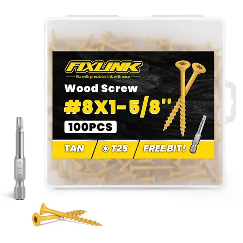 Vista 35 de Tornillos de madera de 1 pulgada, tornillos de cubierta FIXLINK #8 x 1, 150 piezas, con revestimiento epoxi, T25 Star Bit con revestimiento