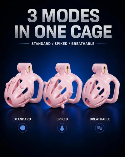Vista 2 de Cobra Chastity Cage for Men, Invisible Lock, 5 Ball Rings (Pink, XS) Spiked cobra design, lightweight 3D printed open structure, breathable