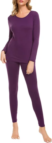 Vista 7 de LOMON Ropa interior térmica para mujer, conjunto de pantalones largos de punto suave ultra suave, capa base superior e inferior