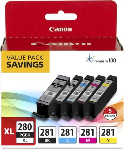 Vista 2 de Canon PGI-280XL/CLI-281 Paquete de 5 colores compatibles con TR8520, TR7520, TS9120, TS8120 Series, TS6120 Series & Ink 1432C002 Papel fotográfico