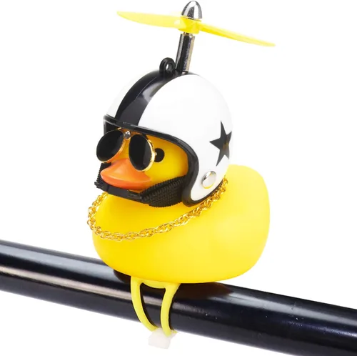 Vista 19 de wonuu Adornos de pato de goma para automóvil, decoración de tablero de instrumentos de pato amarillo, cuernos de bicicleta de pato con casco