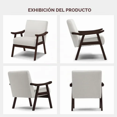 Vista 5 de COMHOMA Silla decorativa, silla moderna de mediados de siglo con reposabrazos de madera maciza, cómodo sillón tapizado de lectura para sala