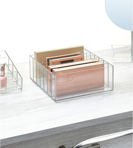 Vista 3 de iDesign 42870 Clarity - Organizador de paleta de maquillaje ancho dividido de plástico sin BPA, 8.1 x 8.1 x 3.7 pulgadas