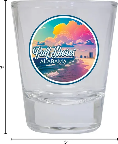 Vista 3 de Gulf Shores Alabama Souvenir - Vaso de chupito redondo de 1.5 onzas, transparente A