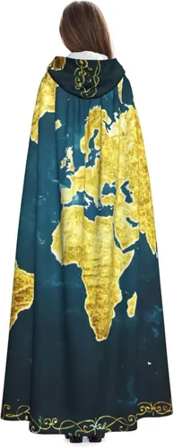 Vista 4 de Mapa del Mundo - Túnica con capucha para Halloween disfraz de cosplay aterrador bata de Capeman con capucha para mujer Negro