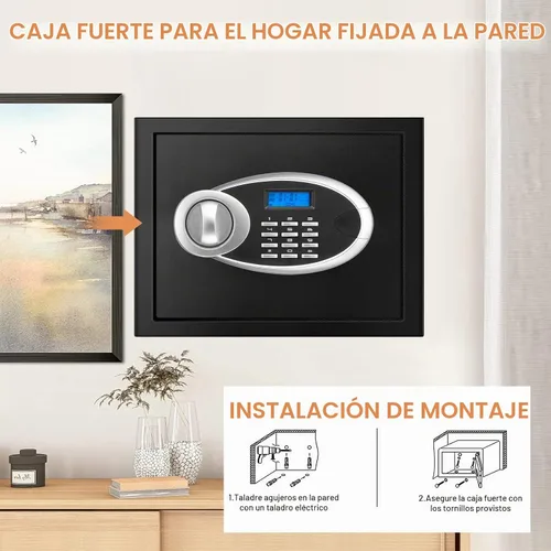 Vista 8 de Caja de seguridad de 1.2 pies cúbicos ignífuga e impermeable para el hogar, cajas de seguridad a prueba de fuego con teclado digital, llaves