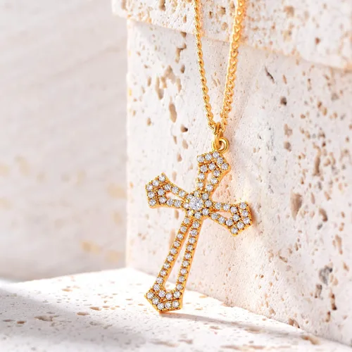 Vista 137 de Fettero - Collar con dije de cruz de fe, chapado en oro de 14 K, cadena fina, minimalista, simple, pequeña, para oración, regalo de joyería religiosa