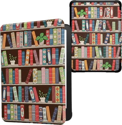 Vista 27 de kwmobile Funda compatible con Amazon Kindle Paperwhite 11. Generación 2021 - Funda para lector electrónico - Libros y páginas Beige/Marrón/Dorado