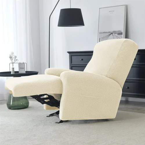 Vista 3 de Funda elástica de jacquard para silla reclinable, funda de sofá de poliéster de 4 piezas con bolsillo lateral, lavable a máquina