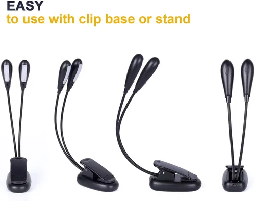 Vista 7 de Lámpara recargable con soporte para música, luz de lectura con clip, lámpara de libro de 8 LED, 3 niveles de brillo para protección ocular, perfecta