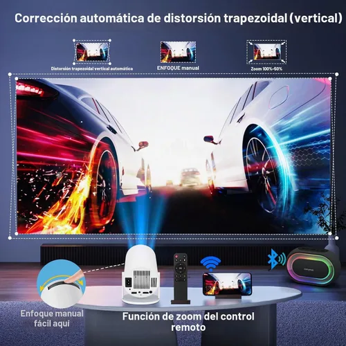 Vista 4 de Mini proyector con WiFi y Bluetooth, HY300 pro proyector 4K decodificación de video, sistema Android, Keystone automático, proyector de video
