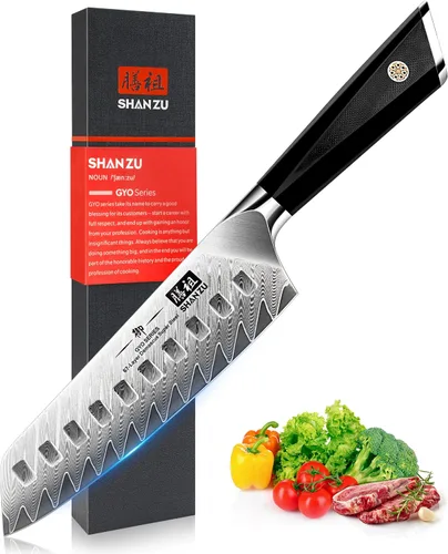 Vista 8 de SHAN ZU Cuchillo de pelar Damasco Cuchillo de fruta de 4 pulgadas Cuchillos de cocina profesional, Cuchillos de tallado de frutas de Damasco japonés
