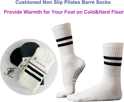 Vista 2 de JCZANXI Calcetines de yoga con empuñaduras para mujer, calcetines antideslizantes para yoga, pilates, barras, baile, calcetines acolchados ideales
