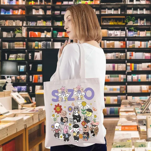 Vista 3 de WZMPA K-Pop SKZ Bolsa de lona K-Pop Group Fans Gift SKZ Group Shopping Grocery Bag