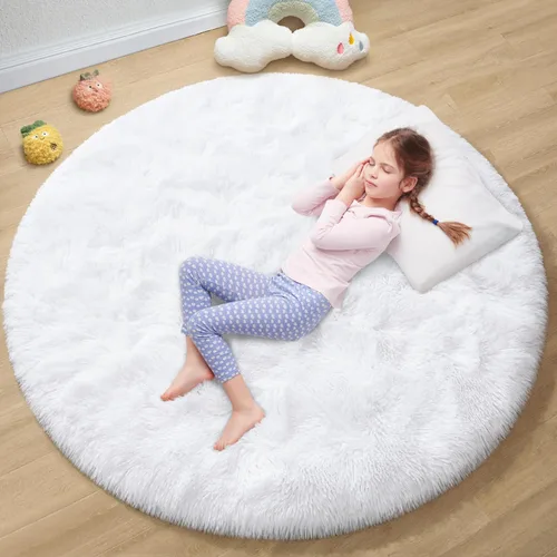 Vista 175 de EVOIONOS Alfombra Redonda Negra para Dormitorio, 4x4 Pies Alfombra de Área Circular Suave y Esponjosa para Sala de Estar, Alfombra Circular de Felpa