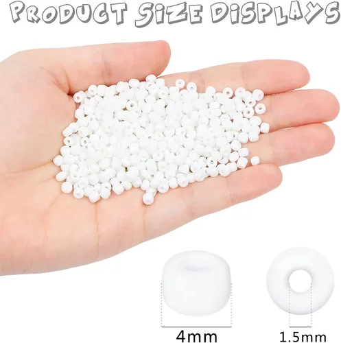 Vista 2 de 1300 cuentas de semillas de vidrio a granel, cuentas de poni opacas 6/0 de 0.157 pulgadas para fabricación de joyas (blanco)