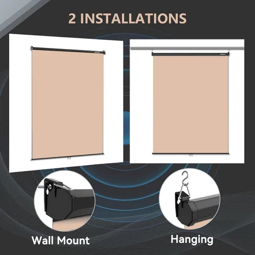 Vista 5 de RAUBAY Telón de fondo retráctil de pantalla beige desplegable – 59.8" x 86.6" fondo nude plegable para montaje en pared para producción de video