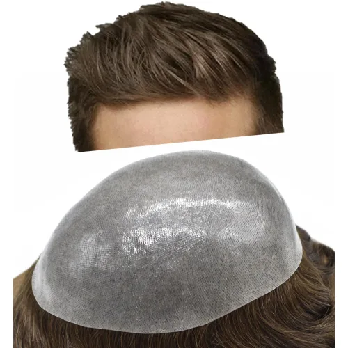 Vista 30 de Toupee para hombres Sistema de reemplazo de cabello humano PU piel fina V-looped Hair Piece Nature Hair System para hombre Toupee 6X8#1B Off Black