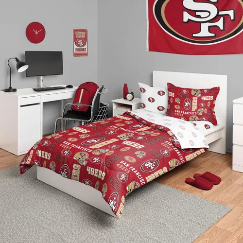 FOCO Juego de ropa de cama unisex para adultos con logotipo del equipo de la NFL, sábanas y fundas de almohada, juego de ropa de cama de 5 piezas
