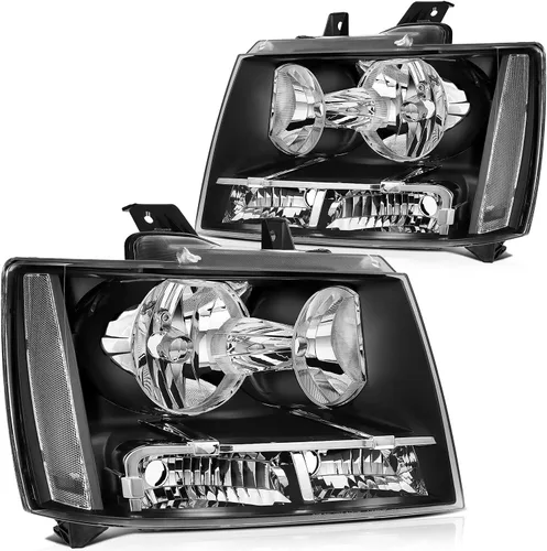 Vista 38 de Conjunto de faros delanteros para Chevy Avalanche 1500 2003-2006 para Avalanche 2500 03-06 para 1500 Classic 2007 carcasa negra reflector ámbar