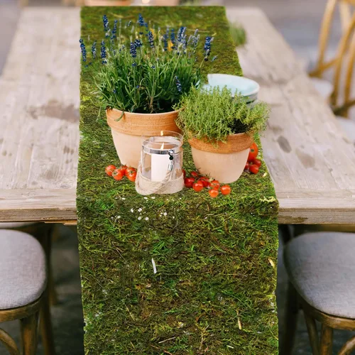 Vista 5 de Jutom Camino de mesa de musgo seco preservado, rollo de musgo verde artificial para decoración de mesa, jardines de hadas, bodas, manualidades