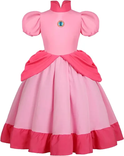 Vista 2 de Disfraz de melocotón para niñas, vestido de princesa con corona para fiesta de Halloween