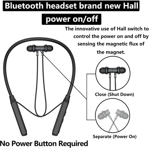 Vista 2 de Auriculares inalámbricos Bluetooth para el cuello, V5.2 con micrófono, banda para el cuello, auriculares Bluetooth, 35 horas de tiempo