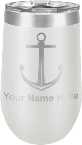 Vista 13 de LaserGram Vaso de vino de acero inoxidable de doble pared, ancla de barco, grabado personalizado incluido (negro)