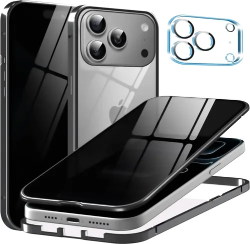 Vista 21 de Funda de privacidad de metal de titanio para iPhone 16, protector de pantalla de privacidad integrado y protector de lente de cámara, adsorción