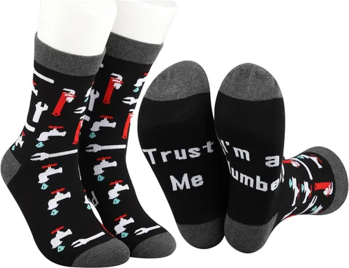 Vista 2 de MBMSO Calcetines de fontanería, 2 pares de calcetines de fontanero, divertido regalo de fontanero para hombres, regalo de plomero maestro