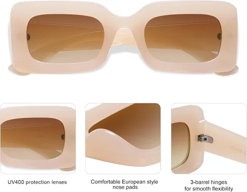 Vista 3 de SOJOS Retro 90s Nude Rectangle Sunglasses Womens Mens Trendy Chunky Glasses