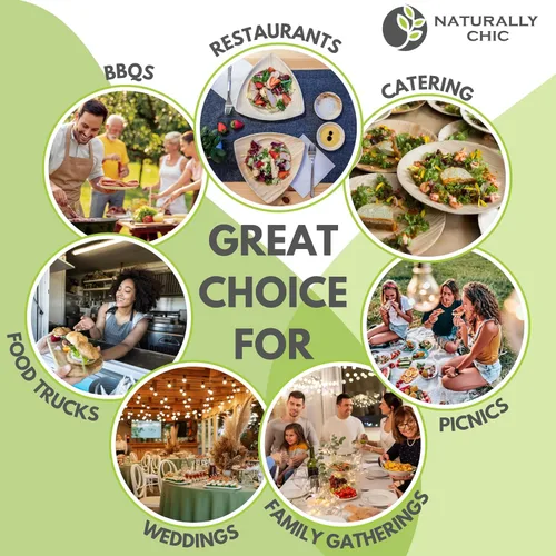 Vista 5 de Platos de hoja de bambú cuadrados de 10 pulgadas y 7 pulgadas (paquete de 50) Biodegradable y compostable para aperitivo y cena, juego de vajilla