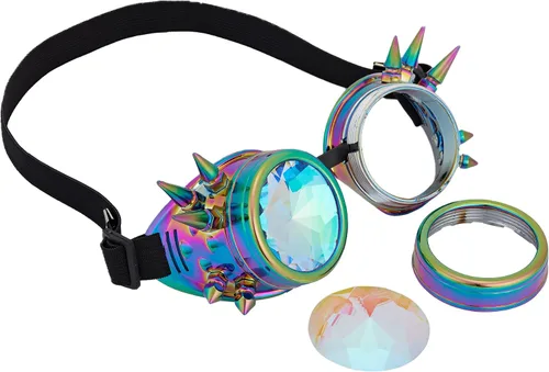 Vista 102 de Gafas caleidoscopio para raves trippy psicodélico steampunk con lentes de cristal de difracción de prisma arcoíris