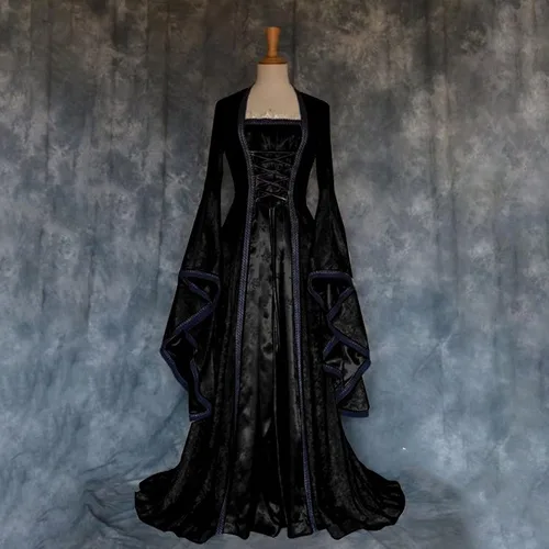 Vista 5 de Disfraz medieval para mujer, manga de mariposa, vestido gótico, Lolita, corsé de encaje, Halloween, vapor, punk, gótico, corsé