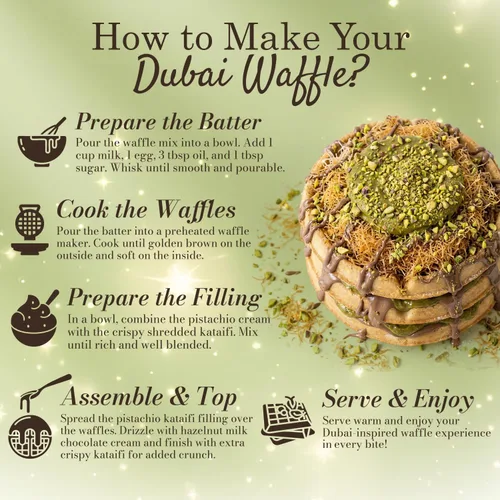 Vista 3 de Ceres Gourmet Kit de chocolate Dubai, Dubai Chocolate Waffle DIY Set que incluye 7 oz de crema de pistacho, 7 oz de avellana con cacao, 1.8 oz