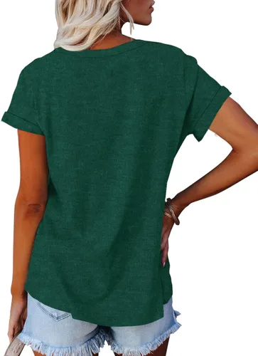 Vista 2 de APOFER Women's Casual Short Sleeve T-Shirts Crew Neck Tunic Basic Summer Tops Henry Shirt