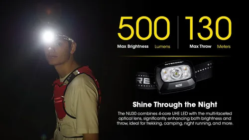 Vista 6 de Nitecore NU30 Linterna frontal LED recargable de 500 lúmenes con haces blancos y rojos