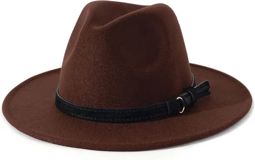 Vista 16 de Lisianthus Sombrero Fedora de ala ancha vintage para hombre y mujer con hebilla de cinturón Negro