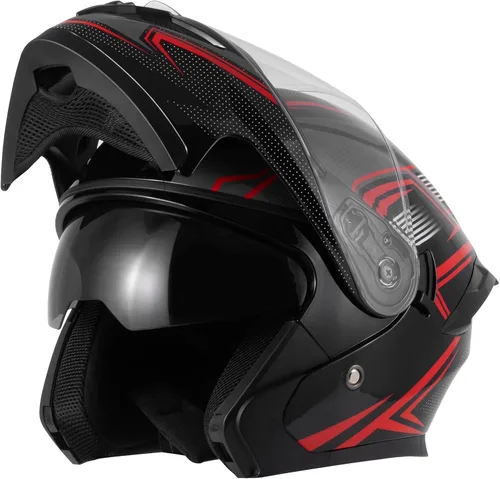Vista 7 de CUTEY Modular Flip Up Motorcycle Helmet DOT Certified Dual Visor Vented Negro