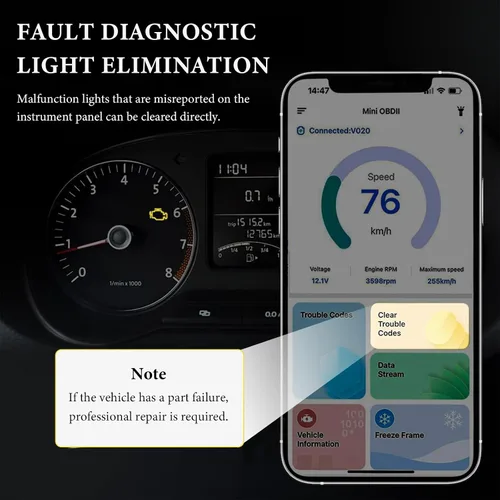Vista 4 de Escáner Bluetooth OBD2, herramienta de escaneo de diagnóstico automático para borrar/restablecer el código de error del motor del vehículo, lector