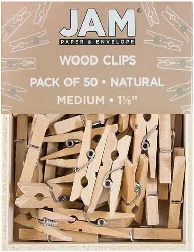 Vista 29 de JAM Papel® Mini Madera Ropa Pin Clips – 1 1/8" & 7/8 – 50 por caja, Blanco