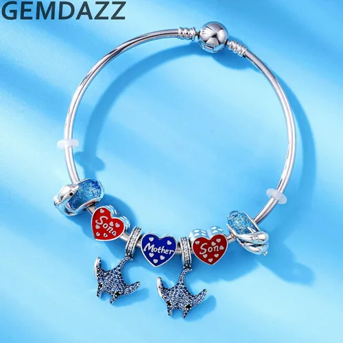 Vista 3 de Juego de dijes de océano, pulsera de plata de ley 925 con diseño de mantarrayas y dije calado en el centro de atención, regalo