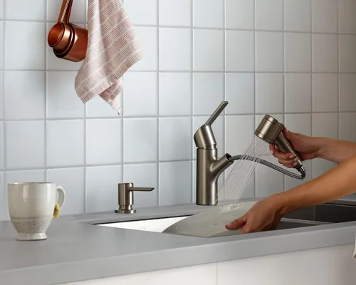 Vista 10 de Moen Sombra Spot Resist 87701SRS - Grifo de cocina con rociador extraíble de una sola manija de acero inoxidable con dispensador de jabón y limpieza