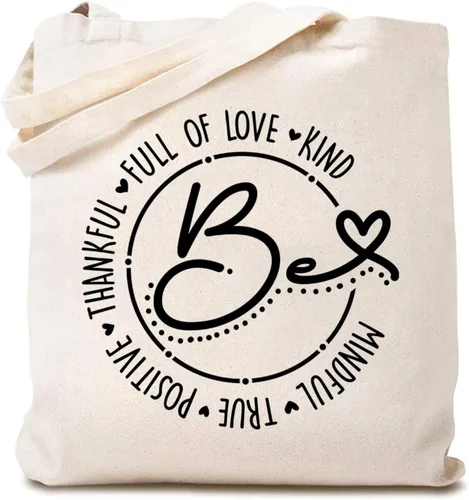 Vista 5 de TSIIUO Be Full of Love Kind Mindful True Positive Thankful - Bolsa de lona para mujer, inspiradora, reutilizable, bolsa de compras