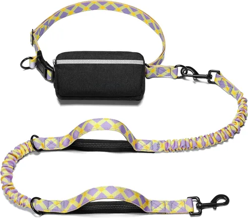 Vista 33 de iYoShop Correa de perro manos libres con bolsa con cierre, dobles asas acolchadas y elástica duradera para caminar, trotar y correr con tu perro