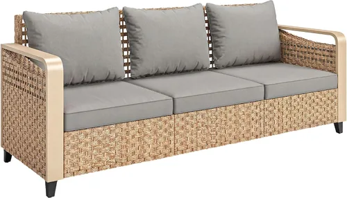 Vista 10 de Outsunny Sofá de patio al aire libre Asiento profundo ancho 3 plazas mimbre Azul