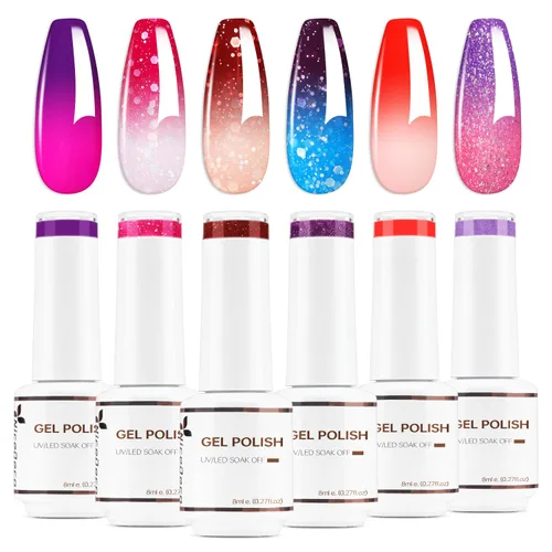 Vista 13 de Nicedeco Esmalte de uñas de gel sin hema, 6 colores, sin crueldad, vegano, rojo, borgoña, rojo, brillante, esmalte de uñas en gel para manicura