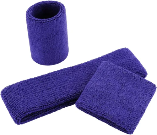 Vista 130 de ONUPGO - Conjunto de diadema y muñequeras deportivas para el sudor, hechas de algodón con bucles, muñequeras, contra humedad
