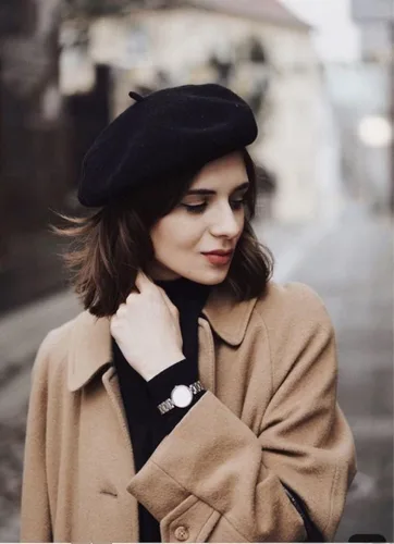 Vista 29 de Boina de lana francesa para mujer, gorra de invierno clásica de color sólido