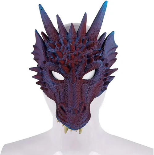 Vista 3 de Ochine Máscara facial de dragón 3D, disfraz de Halloween, máscara de media cara de animales aterradores, fiesta de cosplay para adultos, hombres